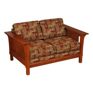 Bassett Furniture Mission Style Oak Spindle Settee For Sale