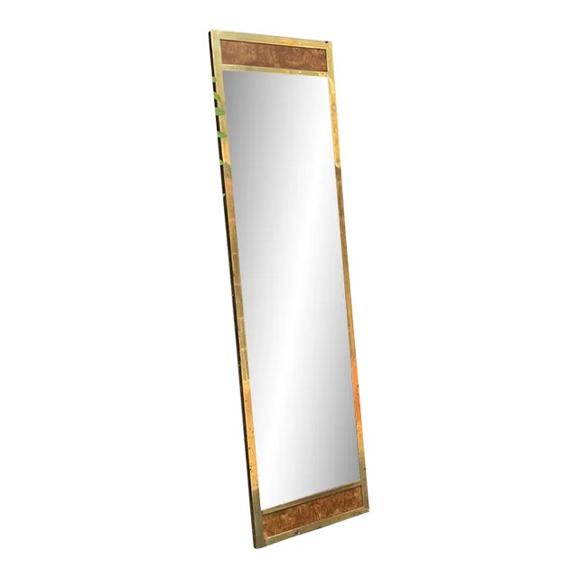 1970s Patchwork Burlwood & Brass Mirror Attributed to Paul Evans For Sale
