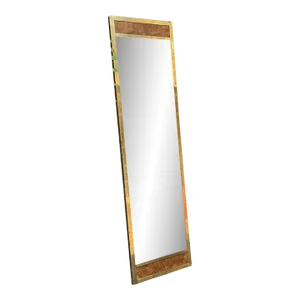 1970s Patchwork Burlwood & Brass Mirror Attributed to Paul Evans
