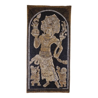 Vintage Buddhist Themed East Asian Silk Tapestry Rug For Sale