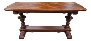 1990s Thomasville Fine Burl Trestle Table Parque Top Console Hall Table Jacobean Style