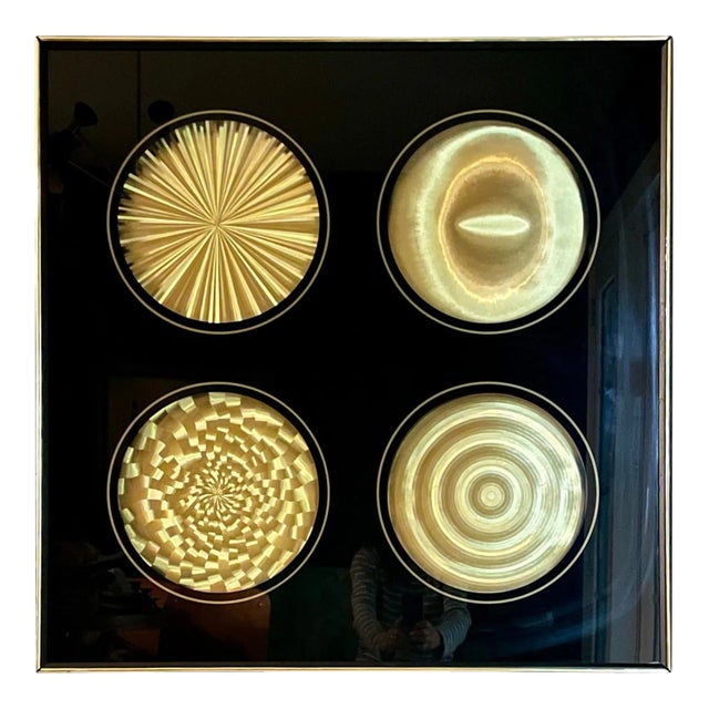 Vintage Framed Gold and Black Hologram Art Piece For Sale