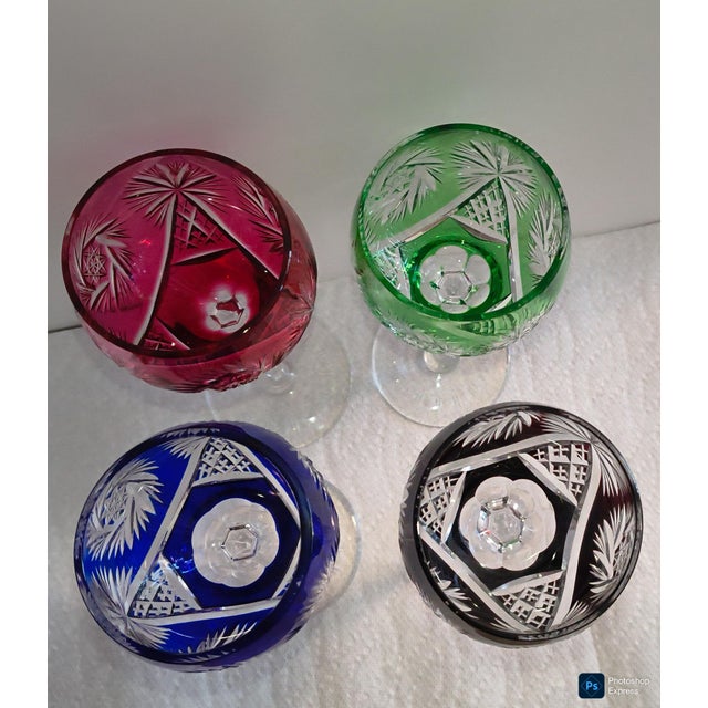 American Late 20th Century 4 Nachtman Cut to Clear Colored Crystal Goblets For Sale - Image 3 of 9