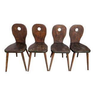 Vintage Brutalist Rustic Farmhouse Dining Chair, 1970s, Set of 4 For Sale