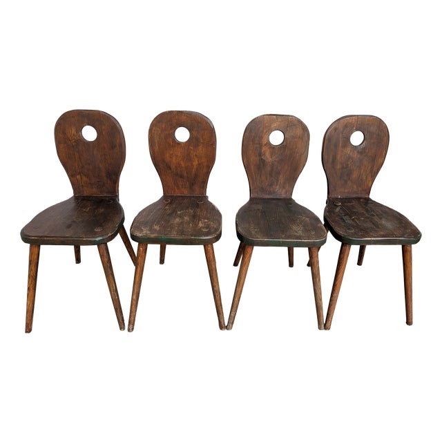 Vintage Brutalist Rustic Farmhouse Dining Chair, 1970s, Set of 4 For Sale