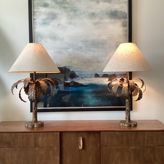 Gold 1970s Niermann Weeks Attributed Gilt Palm Tree Lamps – Fully Restored - a Pair For Sale - Image 8 of 8