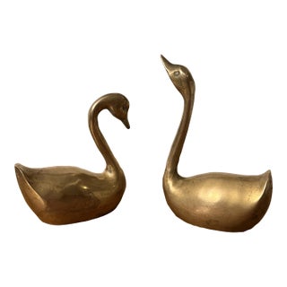 Mid Century Vintage Brass Swan- a Pair For Sale