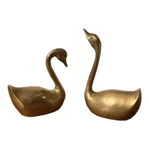Mid Century Vintage Brass Swan- a Pair