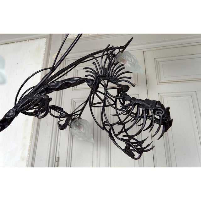 Black Vintage French Brutalist Sculptural Dragon Lamp in Wrought Iron, 1970s For Sale - Image 8 of 18