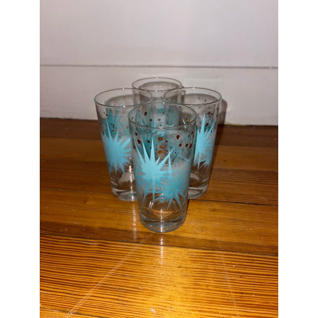 Mid-Century Modern 1950s Mid-Century Modern Turquoise and Gold Atomic Style Glasses- Set of 4 For Sale - Image 3 of 4