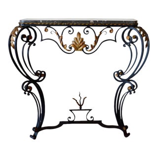 Louis XV Style Hand-Forged Black Wrought Iron Console For Sale