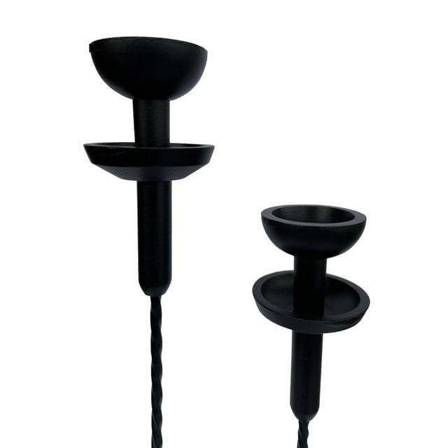 Late 20th Century Set of 2 Vintage Asian Cast Iron Candle Holders / Oil Burners For Sale - Image 5 of 9