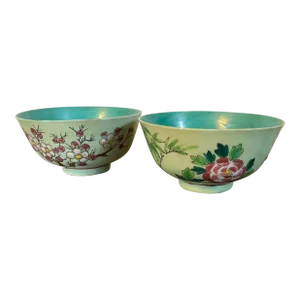 Antique Japanese Porcelain Bowls in the Chinese Famille Rose Taste - a Pair