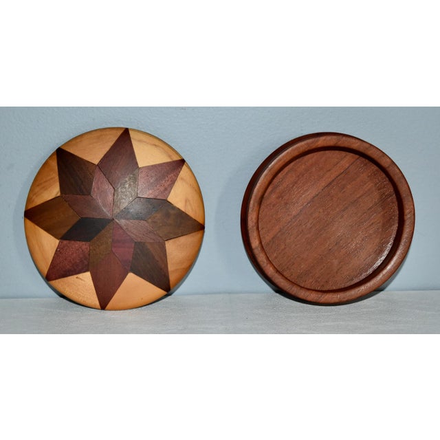 Vintage Star Inlay Round Wood Box For Sale - Image 4 of 13