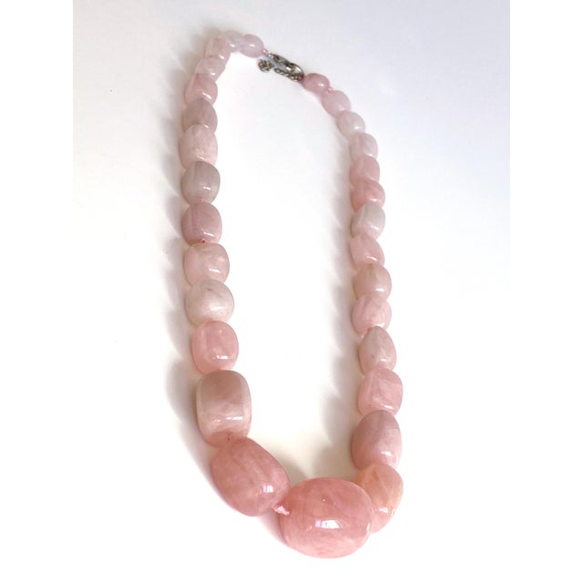 Modern Large Rose Quartz Statement Necklace | Knotted Silk Cord | 304 Stainless Steel Clasp | Luxe Pink Gemstone Beaded Necklace For Sale - Image 3 of 17