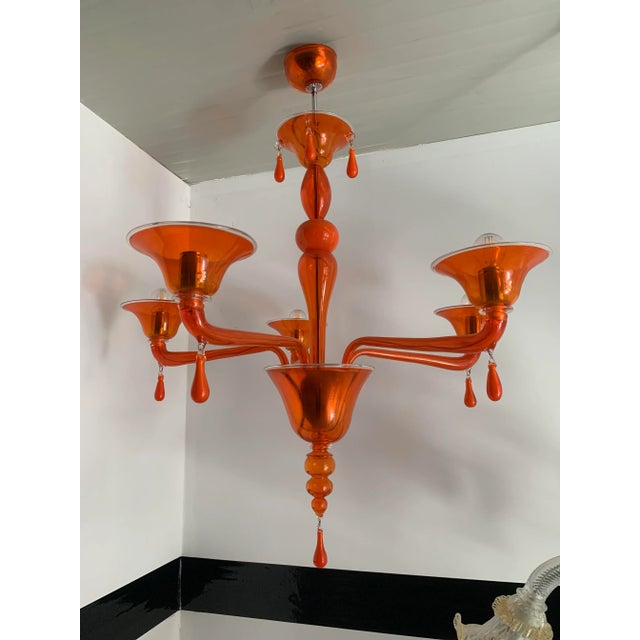 Contemporary Translucent Orange Glass Chandelier For Sale - Image 9 of 9