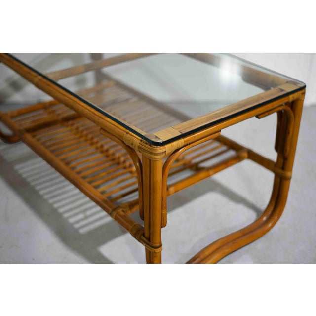Vintage Palm Beach 2 Strand Rattan Bamboo Coffee Table Style of Franco Albini For Sale In Chicago - Image 6 of 10