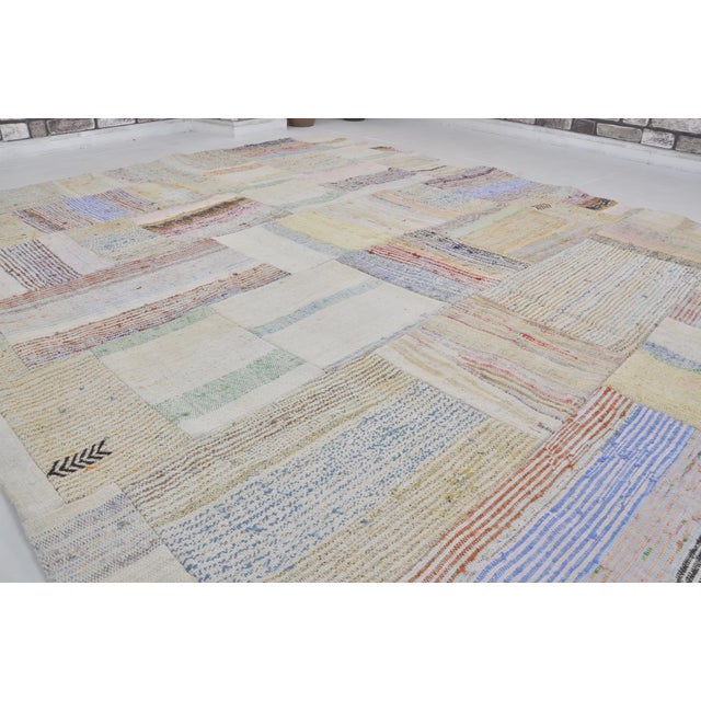 White 1960s Oushak Turkish White Stripe Carpet For Sale - Image 8 of 10