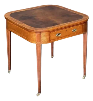 English Square Top Writing Table or Desk of Mahogany With Embossed Leather Top