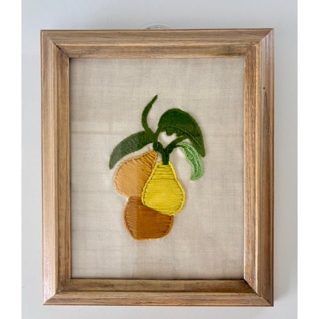 Embroidered Trio of Pears Fabric Art Wall Hanging For Sale - Image 12 of 12