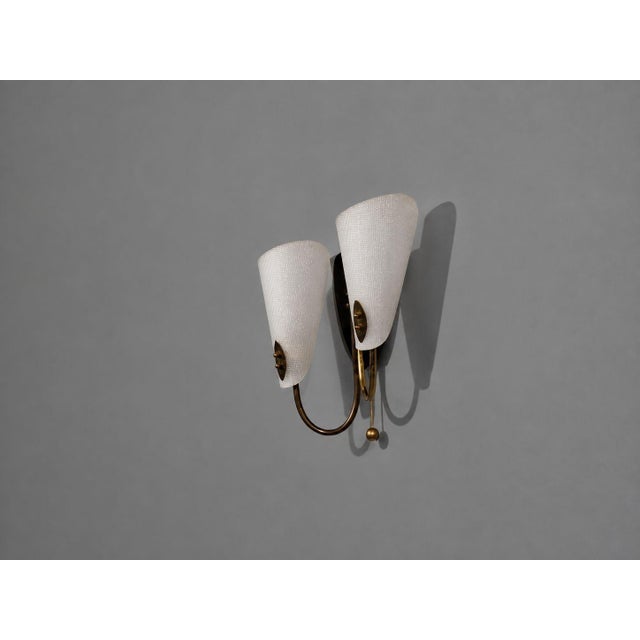 1950s 1950s Swedish Modern, Double Wall Sconce, Brass, Textured Glass For Sale - Image 5 of 10