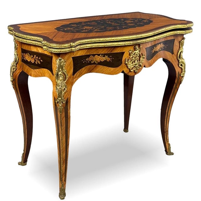 French Napoleon III Game Table with Inlays and Brass Aplications, 1890s For Sale - Image 10 of 10