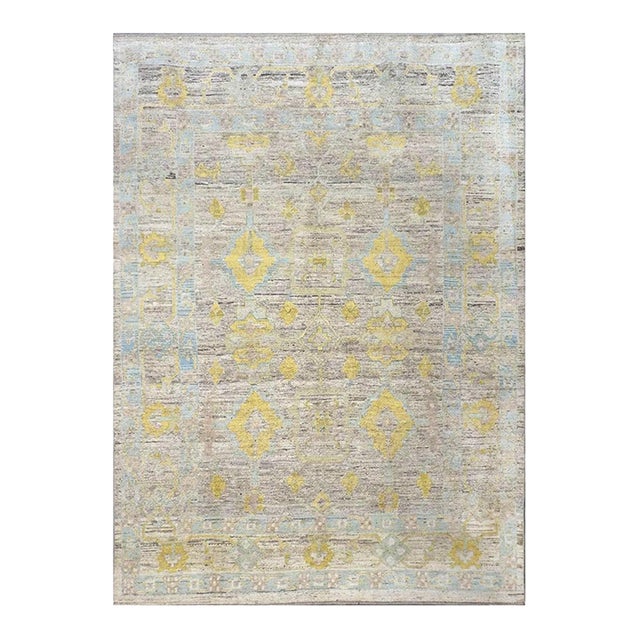 21st Century Turkish Oushak Wool 9x12 Slate, Yellow & Blue Handmade Area Rug #1144098 For Sale
