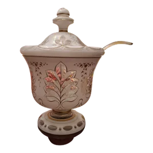 Antique Bohemian Glass Overlay Large Punch Bowl Moser