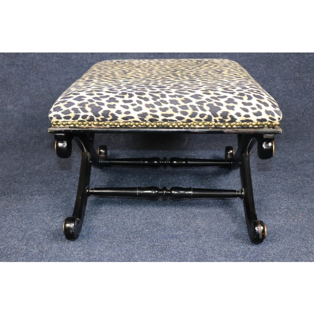 1970's Directoire Style Ebonized X Bench With Cheetah Print For Sale In Philadelphia - Image 6 of 7