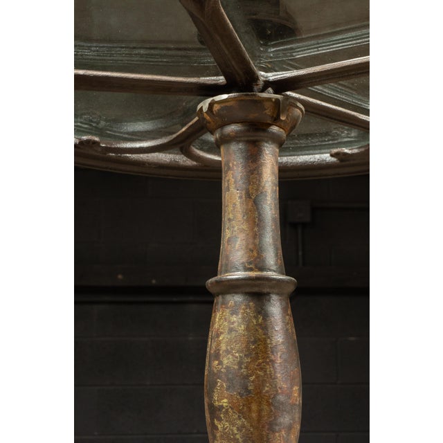 Metal Early 20th Century Repurposed Industrial Cast-Iron Mill Wheel Round Dining Table With Glass Top For Sale - Image 7 of 10