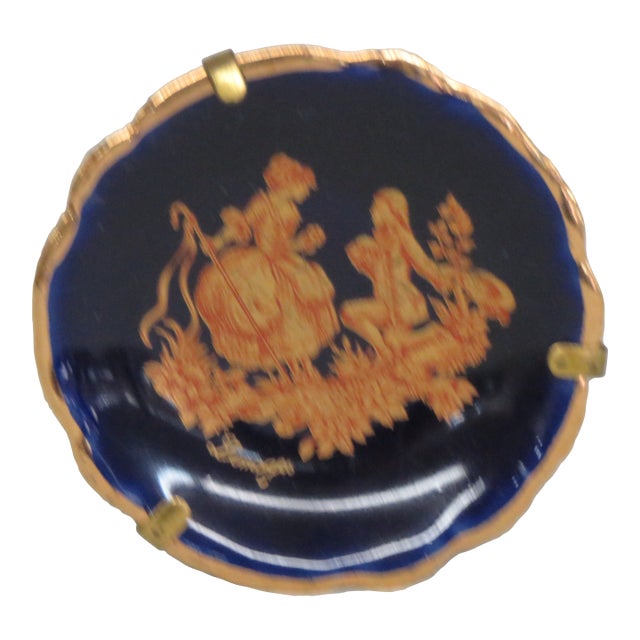 Limoges France Miniature Porcelain Plate Cobalt Blue Couple Courting Cameo 4776b For Sale