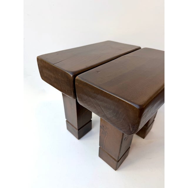 Wood Mid-Century Modern Pair of Massive Wood Stools. Italy, 1960s For Sale - Image 7 of 13