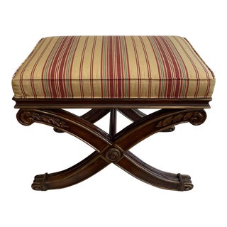 Ethan Allen French Regency Gilded Mahogany Ottoman With Striped Upholstery For Sale