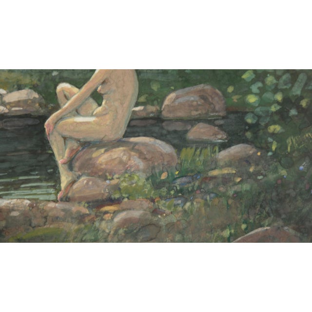 Paint Lady by the Pond, 1920's Art Nouveau Nude Figurative Landscape by John Jay Baumgartner For Sale - Image 7 of 10