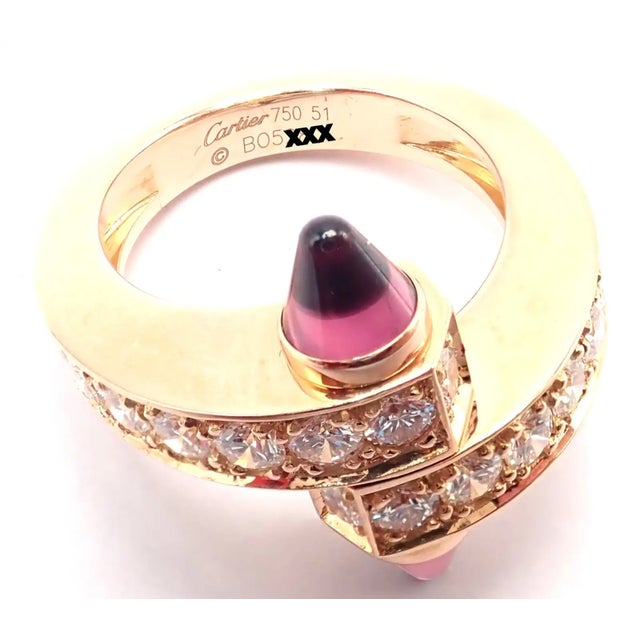 Contemporary 1990s Cartier Menotte Rose Gold Diamond Rhodolite Band Ring, Size 5.75 For Sale - Image 3 of 10