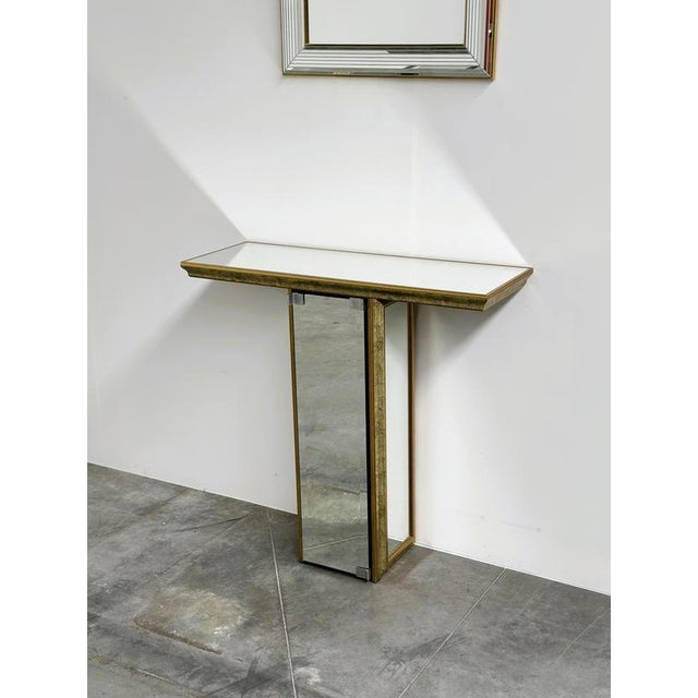 Gold Vintage Deknudt Mirrored Console Table with Hidden Cabinet, Belgium, 1970s For Sale - Image 8 of 10