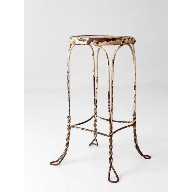 Vintage Twisted Iron Garden Stool With Wood Top For Sale - Image 10 of 14