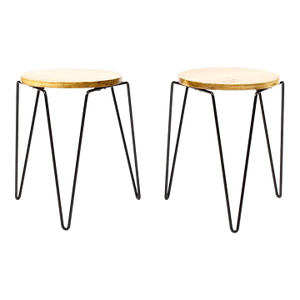 1960s Mid Century Vintage Attributed to Florence Knoll Model #75 Stacking Stool Side Table — White Oak + Iron — Pair