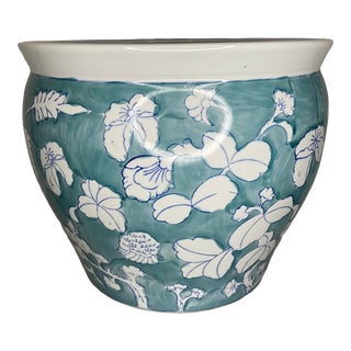 Vintage Blue & White Floral Planter For Sale