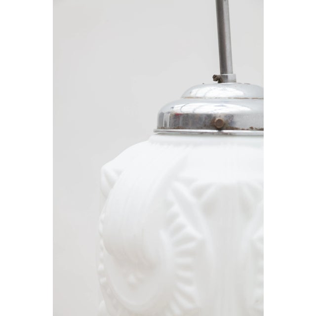 1930s Art Deco Opaline Milk Glass Skyscraper Pendant For Sale - Image 5 of 10