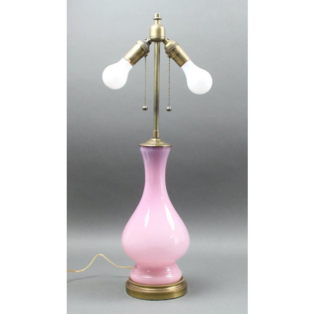 Vintage Mid Century Modern Murano Glass Italian Pink Opaline Table Lamp For Sale - Image 10 of 10