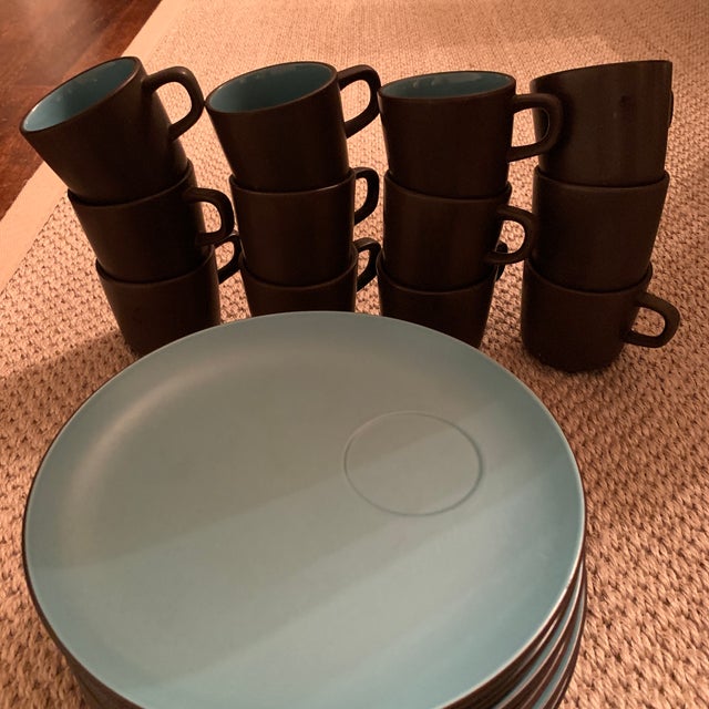 1970s Jones Roberts Bristol Blue Terra Stone Snack Lunch Plate Dinnerware, 24 Pieces For Sale In Washington DC - Image 6 of 13