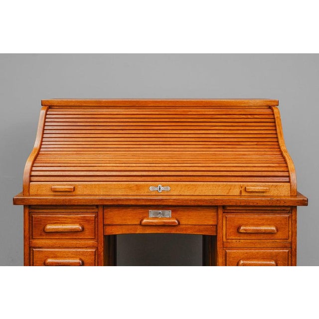 Industrial Style Oak Roll-Top Desk, Early 20th Century For Sale - Image 15 of 18