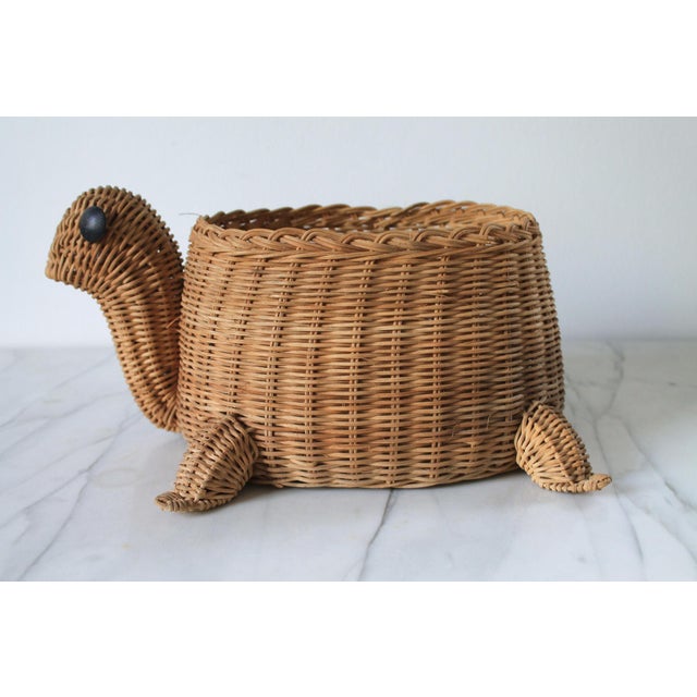 Late 20th Century Vintage Wicker Turtle Planter Basket For Sale - Image 5 of 8
