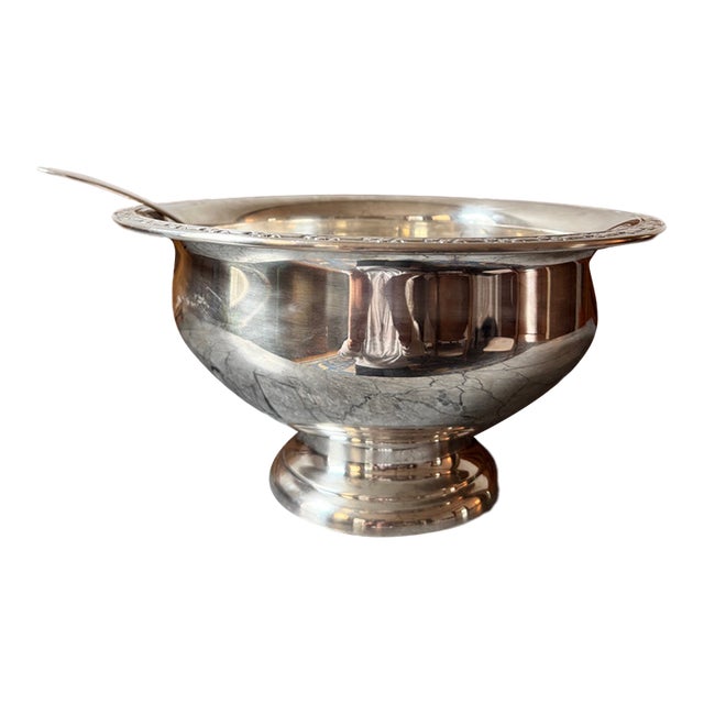 Vintage Silver Plate Punch Bowl and Ladle For Sale