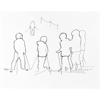 "Ski School V" Contemporary Minimalist Figurative Ink Drawing by Tawna Allred For Sale