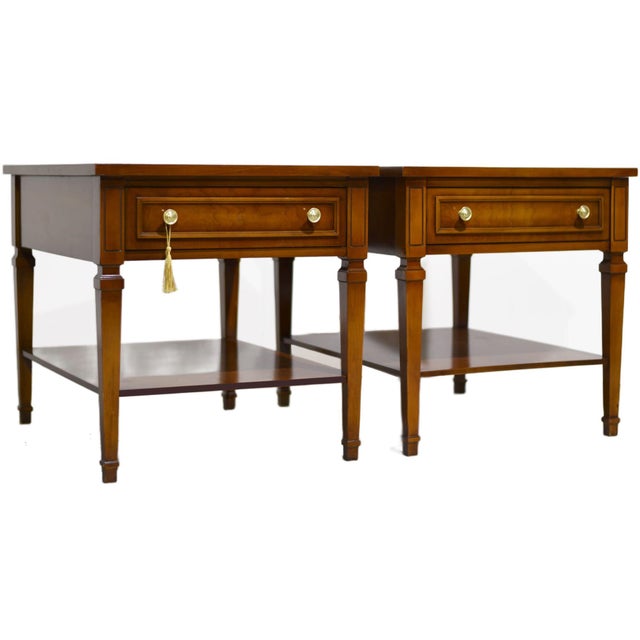 Mid Century Transitional Side Tables, Single Drawer With Lower Shelf - A Pair For Sale - Image 10 of 10