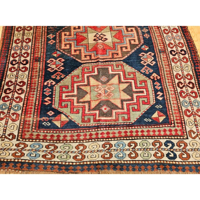 Antique Caucasian Kazak Area Rug, Hand-Knotted Wool, Geometric Medallion Pattern, 5x5 For Sale - Image 13 of 18