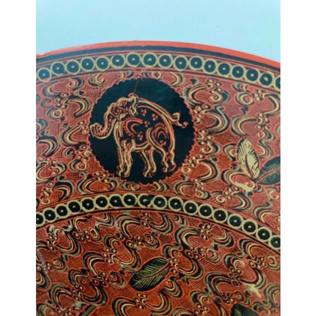 Asian Antique Late 19th Century Burmese Yun Lacquer Plate With Eight Astrological Animals For Sale - Image 3 of 7