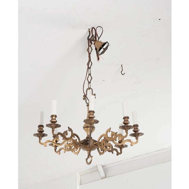 French 19th Century Scrolling Brass Chandelier For Sale - Image 4 of 10
